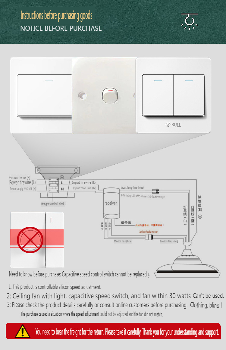 Variable Frequency LED Ceiling Fan Light