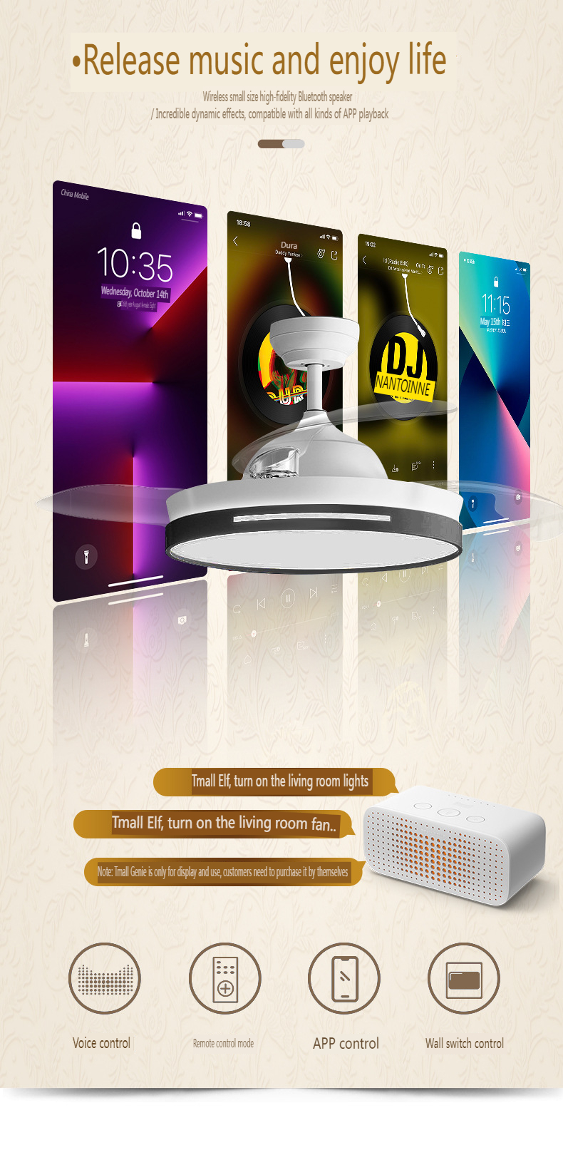 Invisible Ceiling Fan Light for Living Room and Dining Room