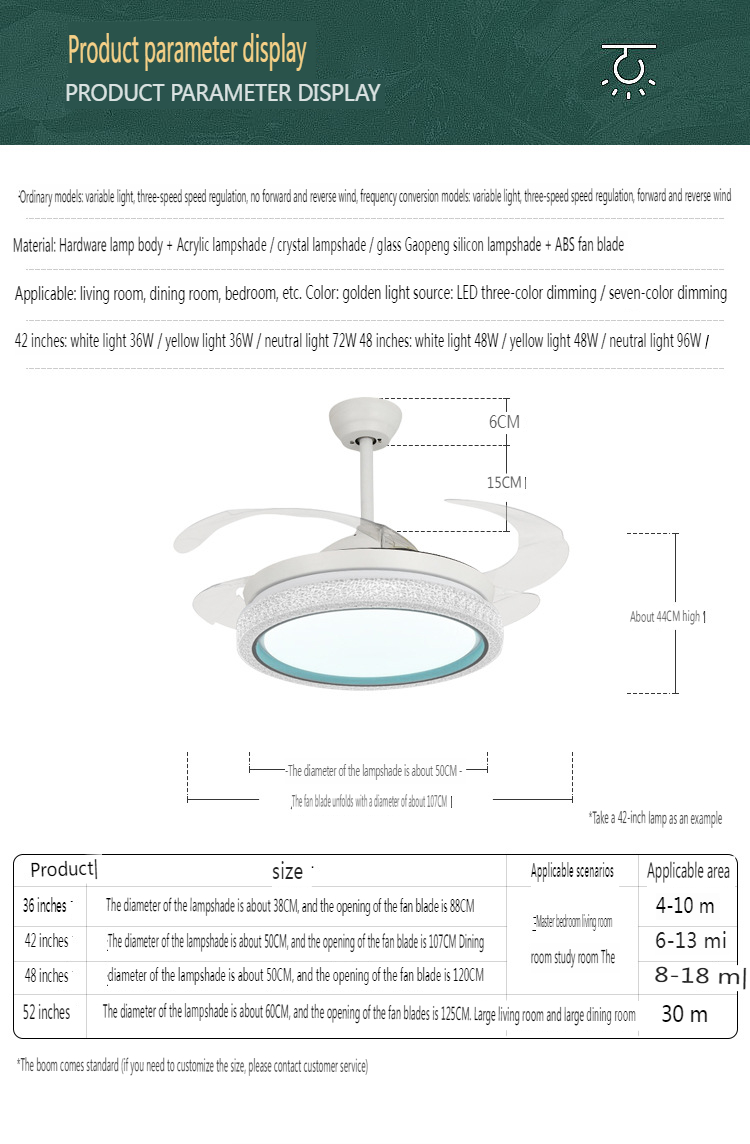 Variable Frequency LED Ceiling Fan Light