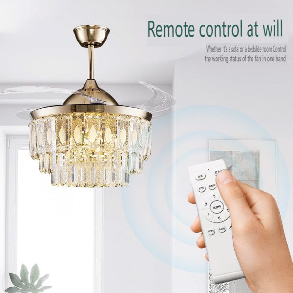 Nordic Style Living Room Crystal Ceiling Fan Light