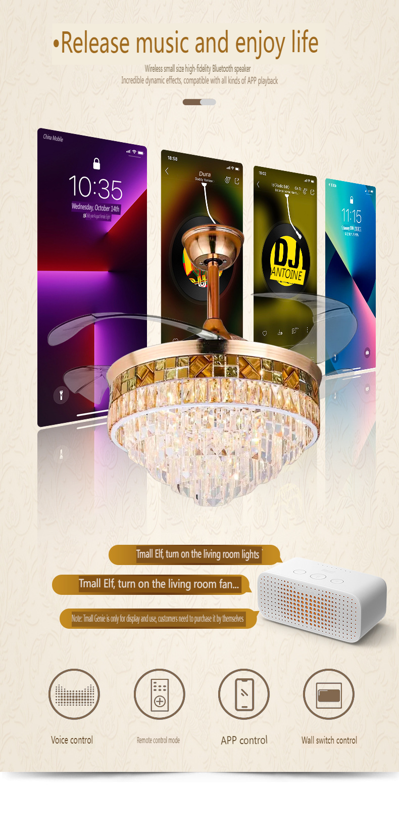 Luxurious Crystal Chandelier Ceiling Fan Light