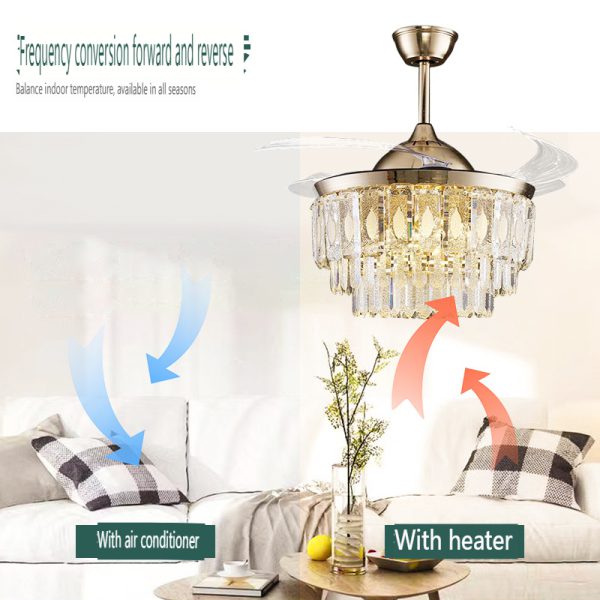 Nordic Style Living Room Crystal Ceiling Fan Light