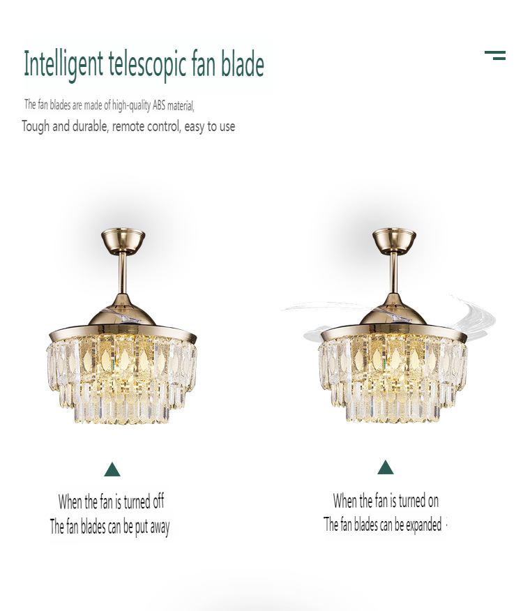 Nordic Style Living Room Crystal Ceiling Fan Light