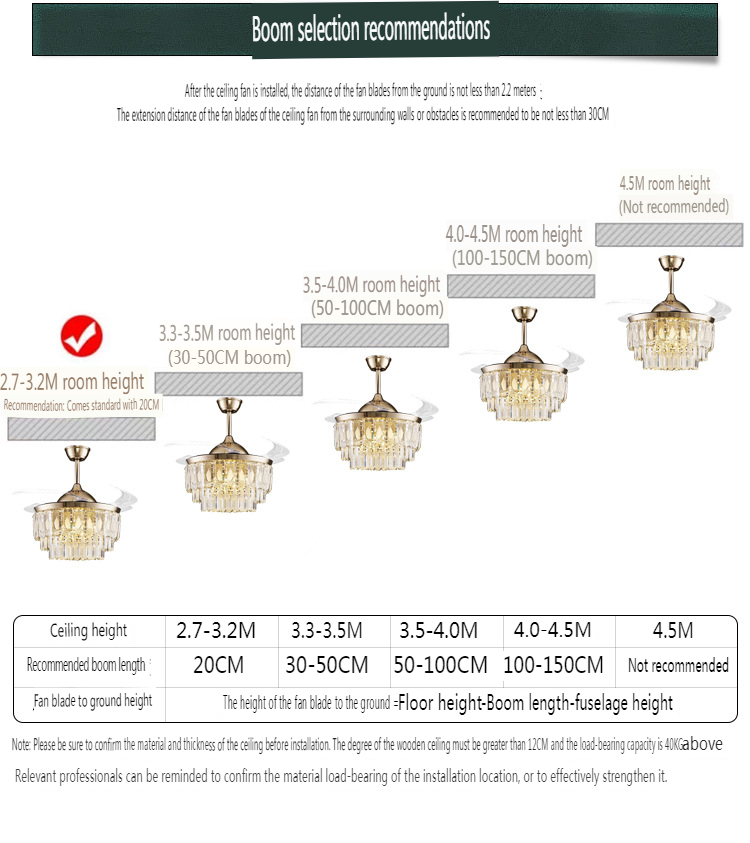 Nordic Style Living Room Crystal Ceiling Fan Light