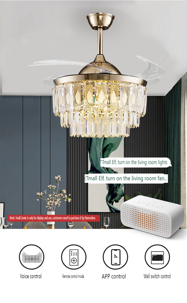 Nordic Style Living Room Crystal Ceiling Fan Light