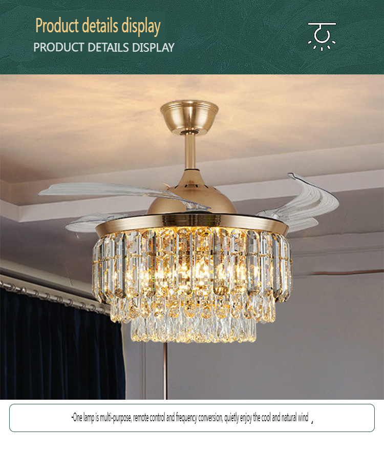 Nordic Style Living Room Crystal Ceiling Fan Light