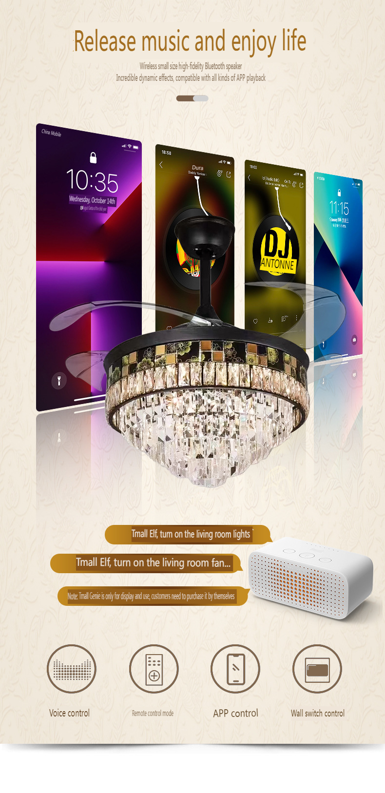 Luxury Crystal Chandelier Ceiling Fan Light