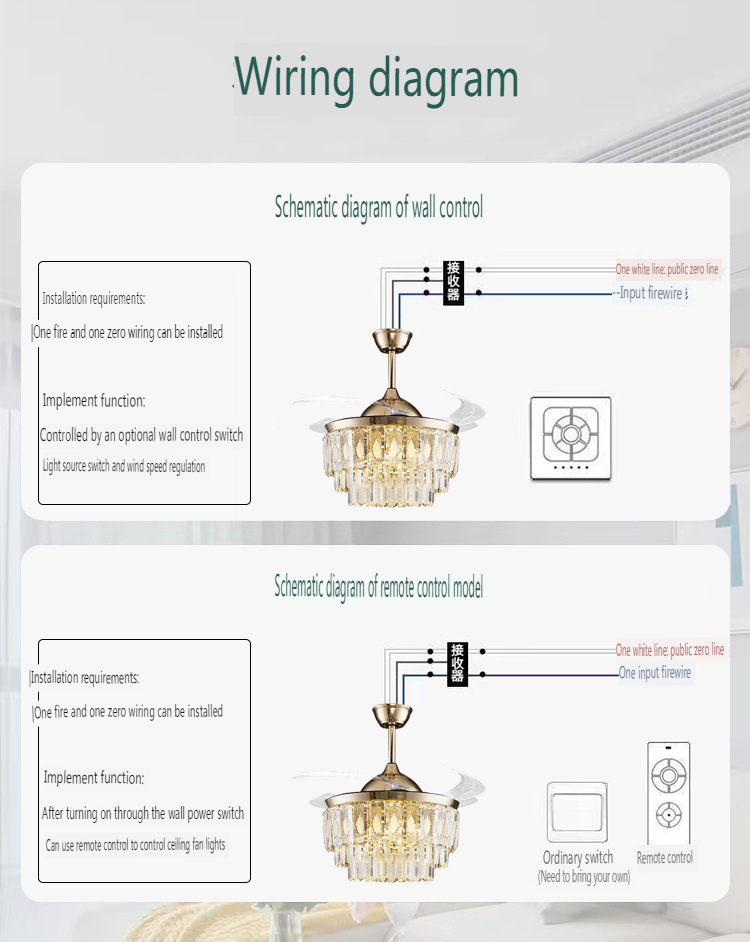 Nordic Style Living Room Crystal Ceiling Fan Light