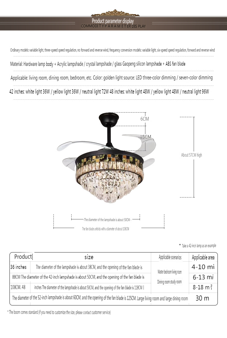Luxury Crystal Chandelier Ceiling Fan Light